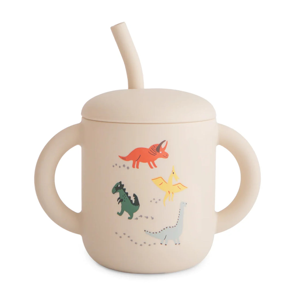 Silicone Training cup + Straw Dino