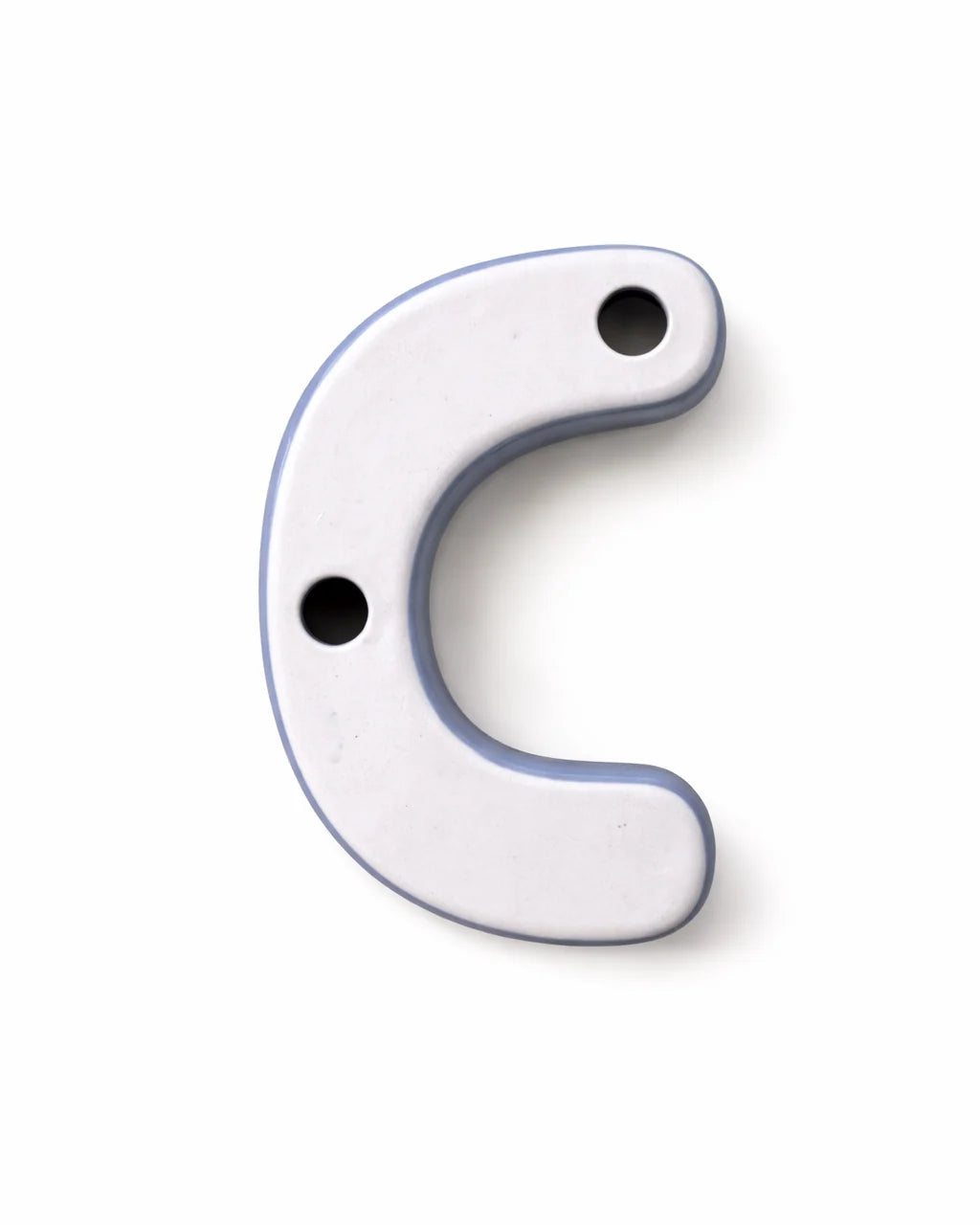 A white  C-shaped mouthguard with two pre-drilled holes, shown on a plain white background.