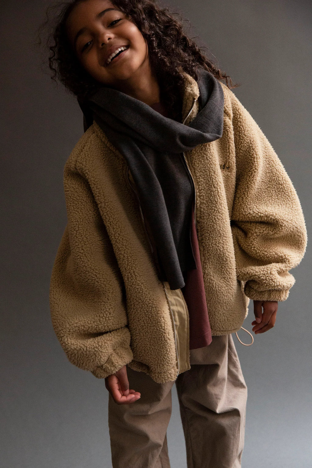 TENKA TEDDY ZIP SWEATER - CAMEL