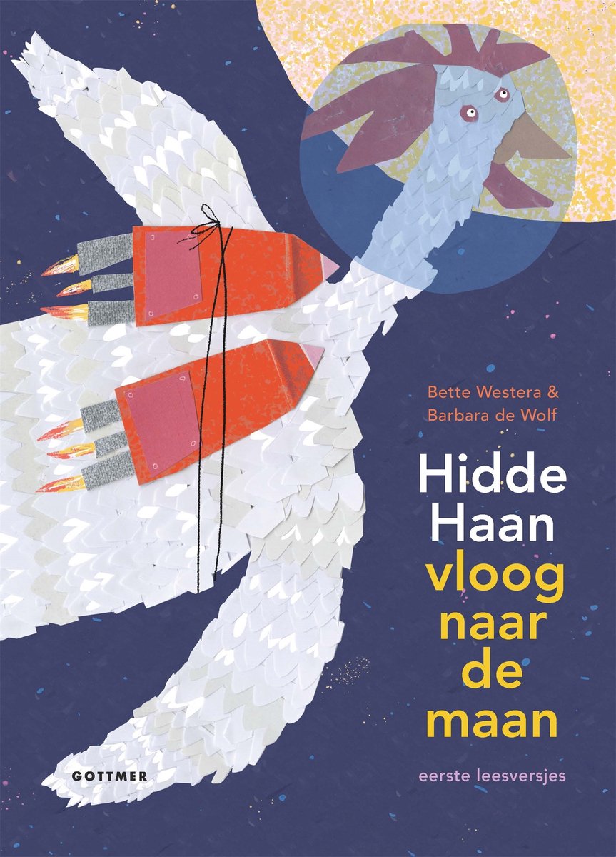 Book cover of 'Hidde Haan vloog naar de maan' with a whale and rocket illustration.