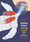 Book cover of 'Hidde Haan vloog naar de maan' with a whale and rocket illustration.