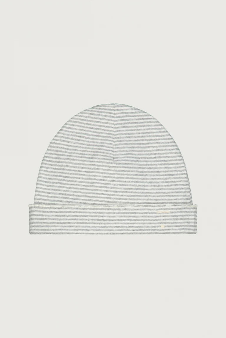 Striped beanie on a light gray background