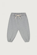 Light gray heather jogger pants with an elastic waistband and a cream-colored drawstring, shown flat on a light gray background.