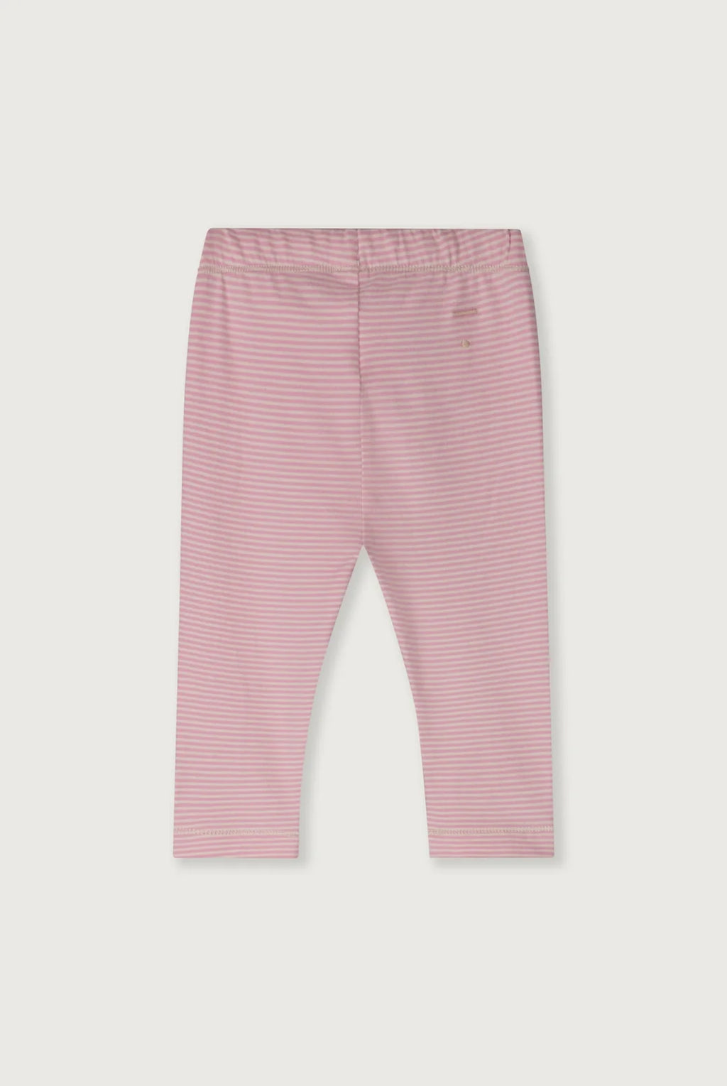 Pink and white striped baby leggings shown flat against a light gray background.
