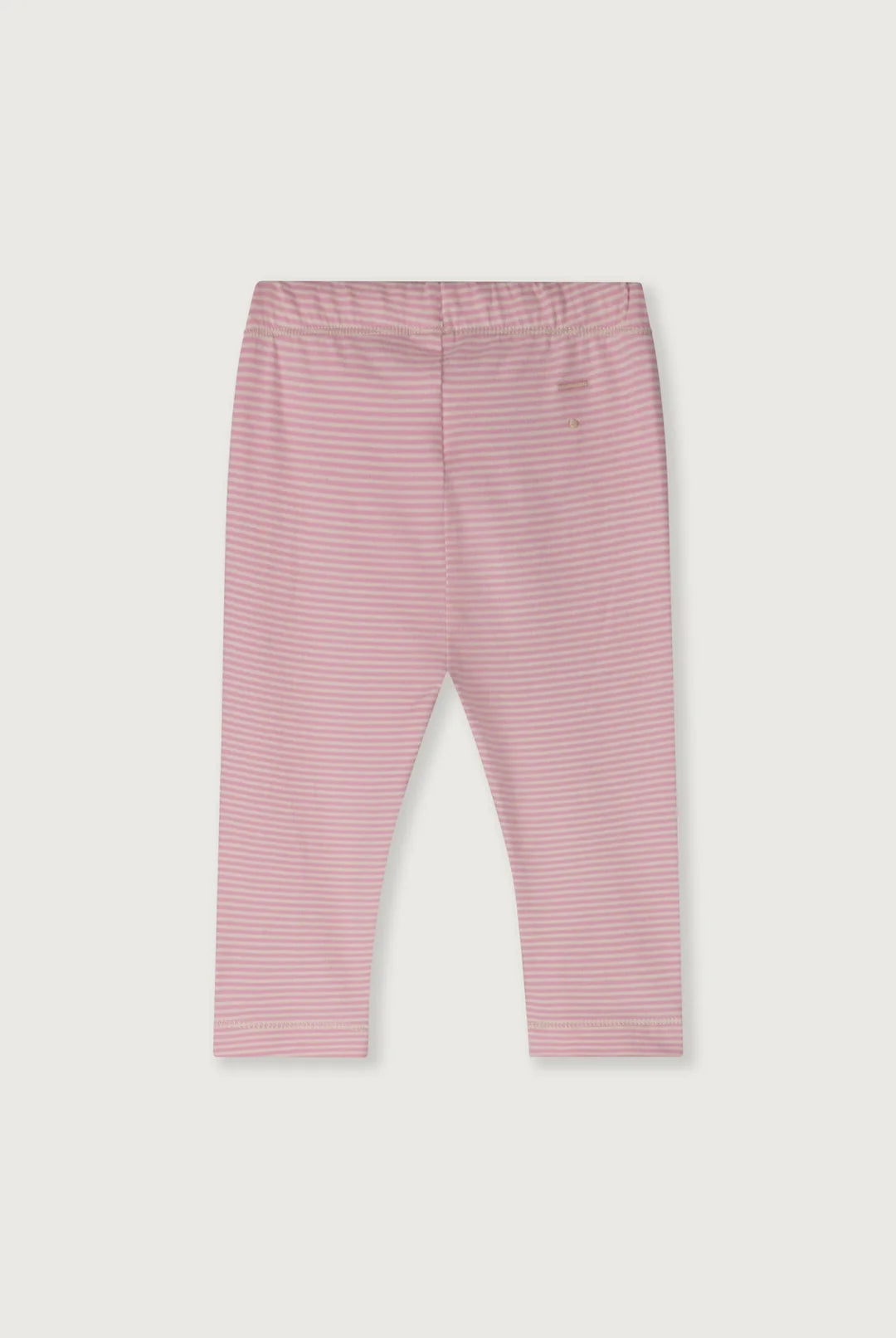 Pink and white striped baby leggings shown flat against a light gray background.