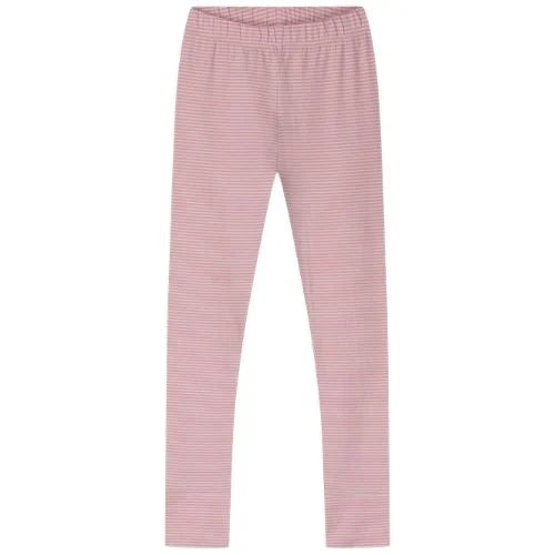 Pink and white striped leggings with an elastic waistband, shown flat against a white background.