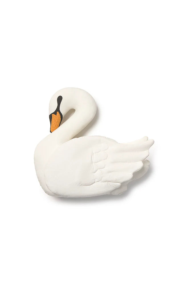 White swan-shaped object on a white background