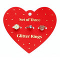 Glitter rings (set of 3) - Heart & flower