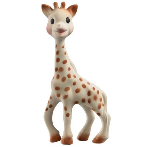 A Sophie the Giraffe baby teething toy against a solid white background.