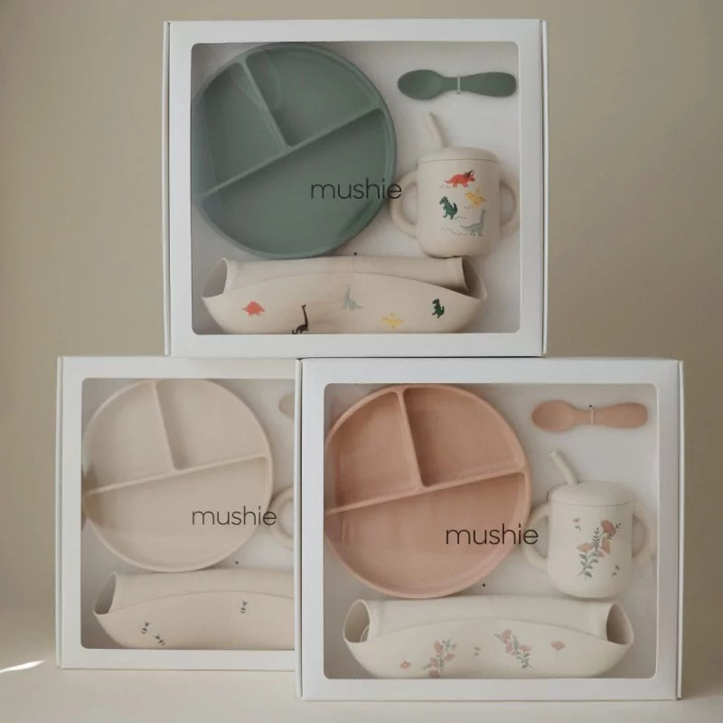 Mushie Cadeaubox - Voedingsset Roze Bloemen