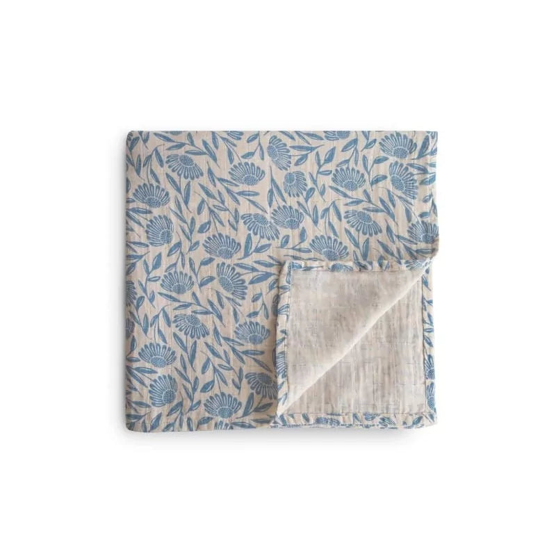 folding close up swaddle blue floral